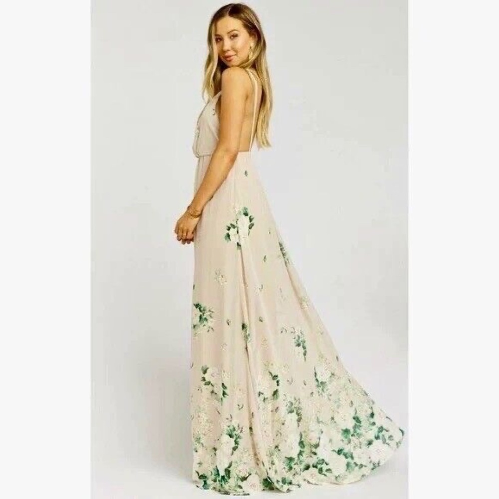 Chiffon Floral Maxi Dress in Blush with Green Accents